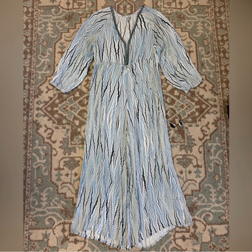 Anthropologie Irveni Wide Leg Relaxed Long Sleeve
Tassel Blue Jumpsuit Size L - Picture 3 of 6